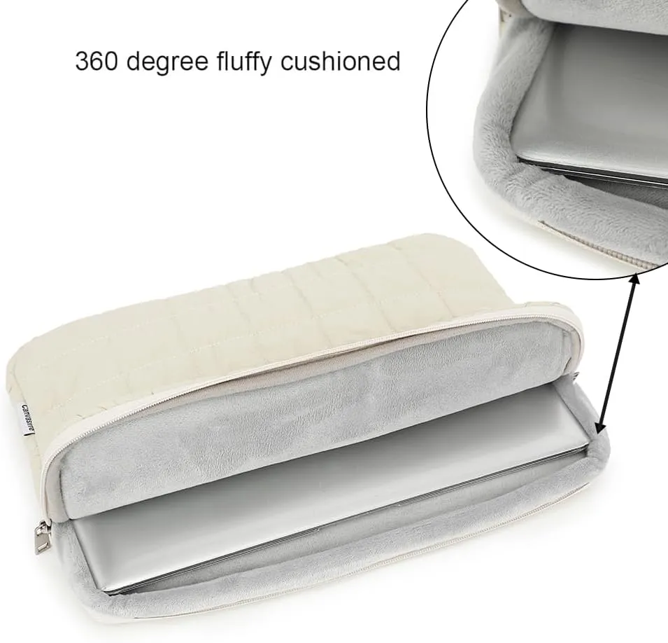 canvaslife360 Protective Puffy Laptop Sleeve Case Bag with Muti-Pockets Compatible with 15 inch 15.6 inch HP Lenovo Dell ASUS Acer Laptop Computer, Quilted Puffer Soft Laptop Case Bag (Beige)