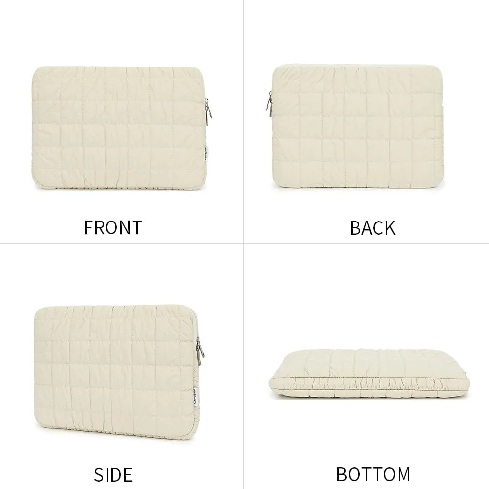 canvaslife360 Protective Puffy Laptop Sleeve Case Bag with Muti-Pockets Compatible with 15 inch 15.6 inch HP Lenovo Dell ASUS Acer Laptop Computer, Quilted Puffer Soft Laptop Case Bag (Beige)