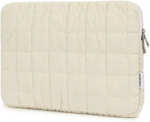 canvaslife360 Protective Puffy Laptop Sleeve Case Bag with Muti-Pockets Compatible with 15 inch 15.6 inch HP Lenovo Dell ASUS Acer Laptop Computer, Quilted Puffer Soft Laptop Case Bag (Beige)