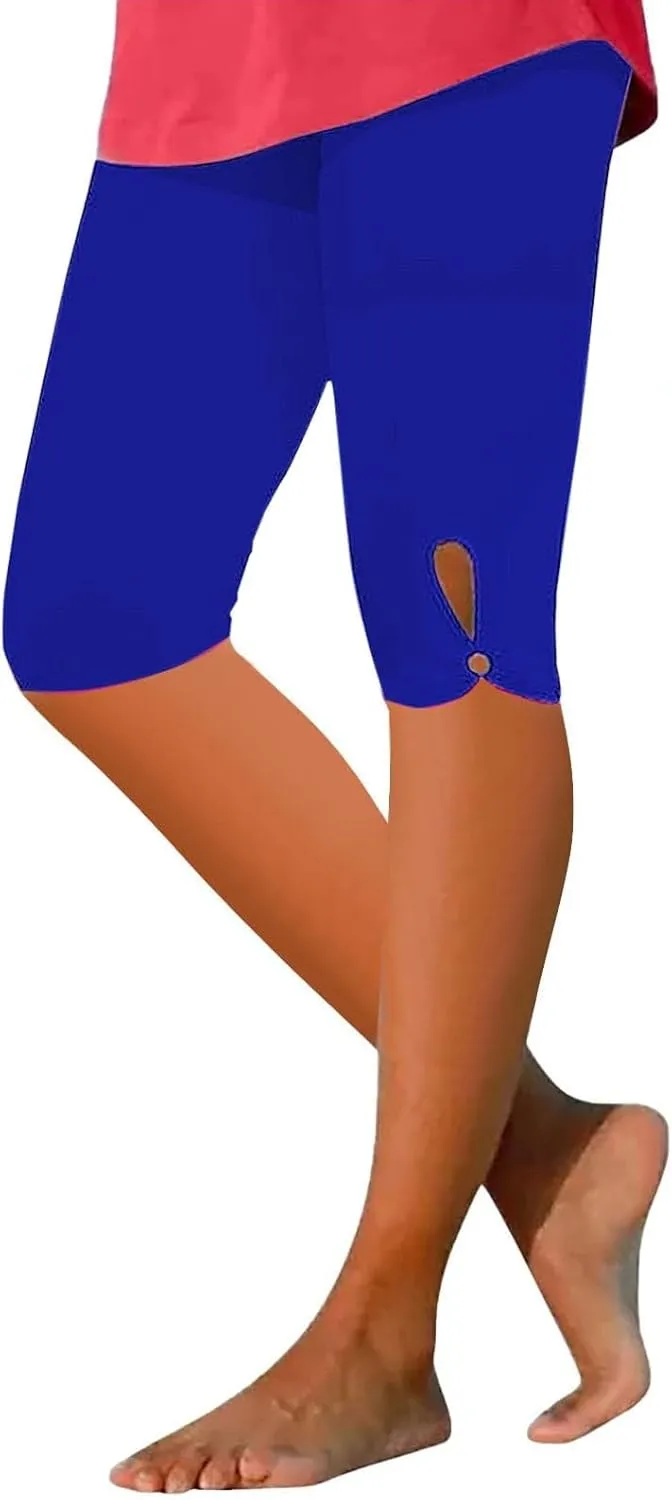 Capri Leggings for Women 2025 Tummy Control Knee Length Legging Summer Cropped Pants Casual Solid Comfy Yoga Pants