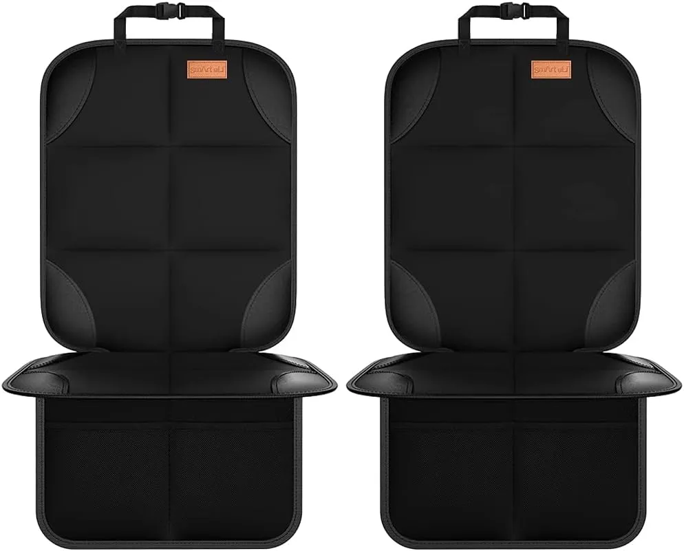 Car Seat Protector, 2Pack Seat Protector Protect Child Seats with Thickest Padding and Non-Slip Backing Mesh Pockets for Baby and Pet,Sedan SUV Truck (Black)