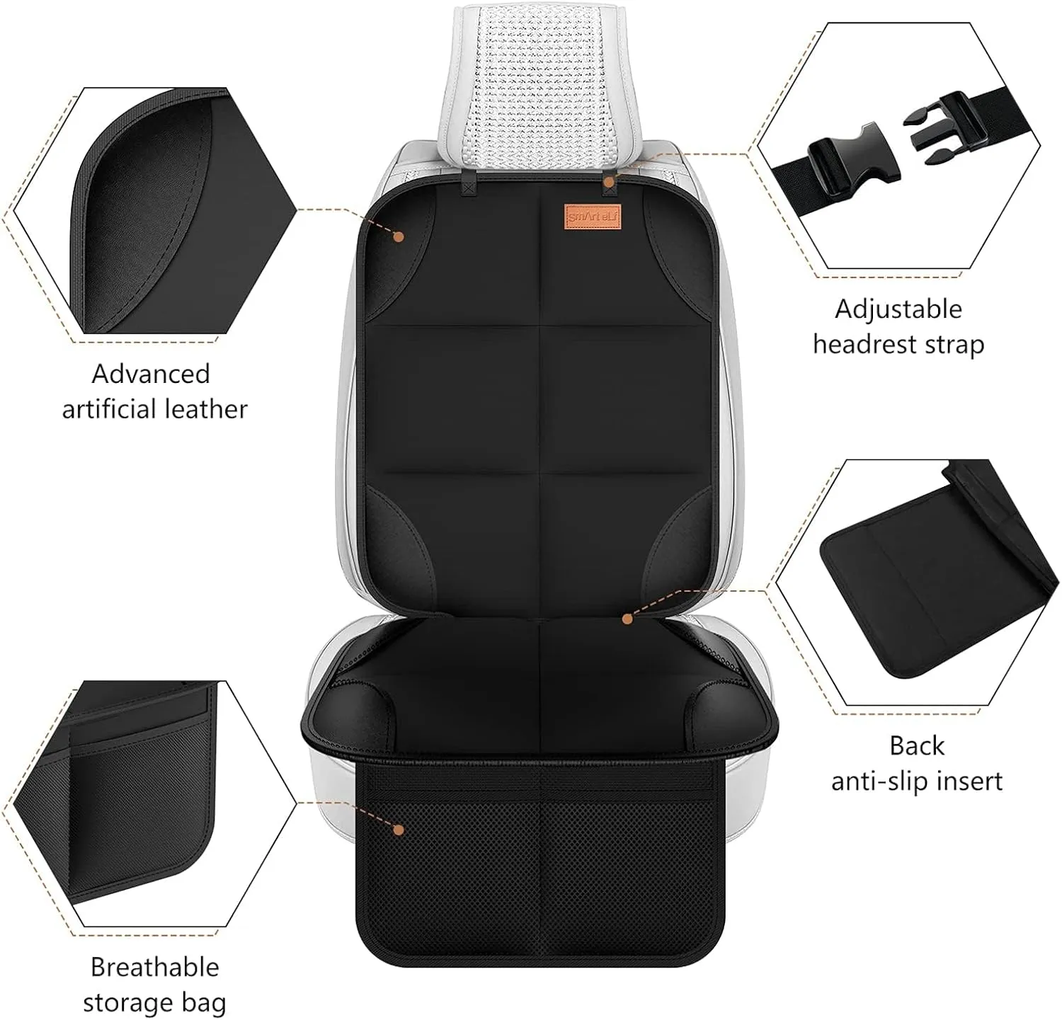 Car Seat Protector, 2Pack Seat Protector Protect Child Seats with Thickest Padding and Non-Slip Backing Mesh Pockets for Baby and Pet,Sedan SUV Truck (Black)