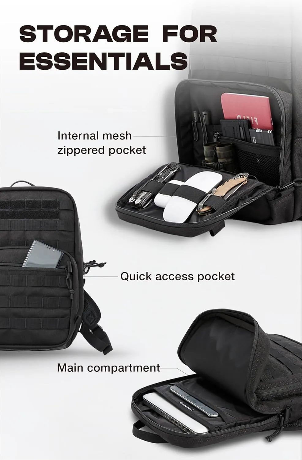 Cargo Works® 14" Black Tactical Laptop Backpack For Men, Small Backpack with MOLLE Attachments, EDC Compact Tactical Backpack