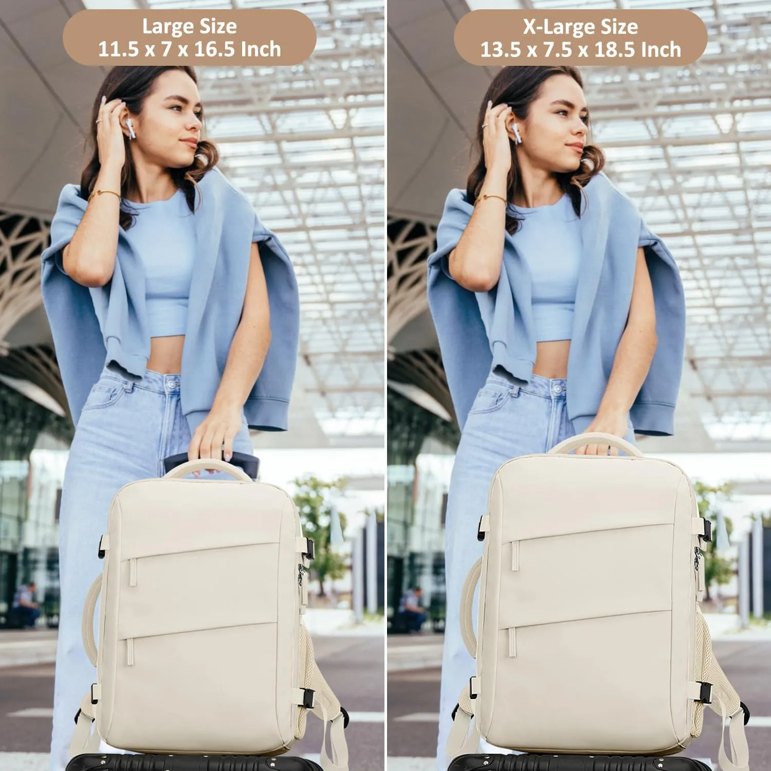 Carry on Backpack for Women TSA Approved 15.6 Inch Travel Laptop Backpack for Women Travel Essentials Foldable Womens Travel Backpack Suitcase Beige
