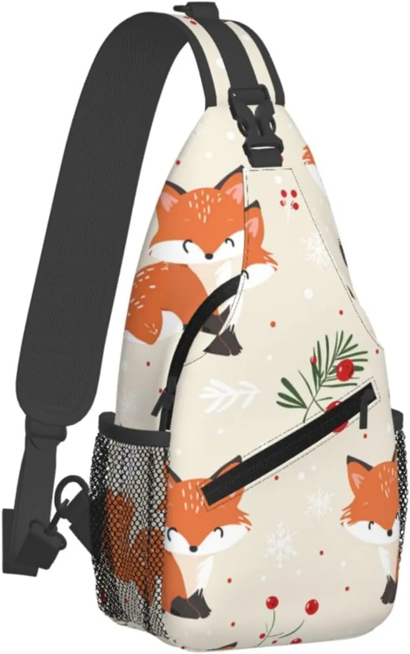 Cartoon Fox Cherry Sling Bag Crossbody Bag for Men Women, Daypack Chest Backpack Shoulder Bag for Travle Hiking