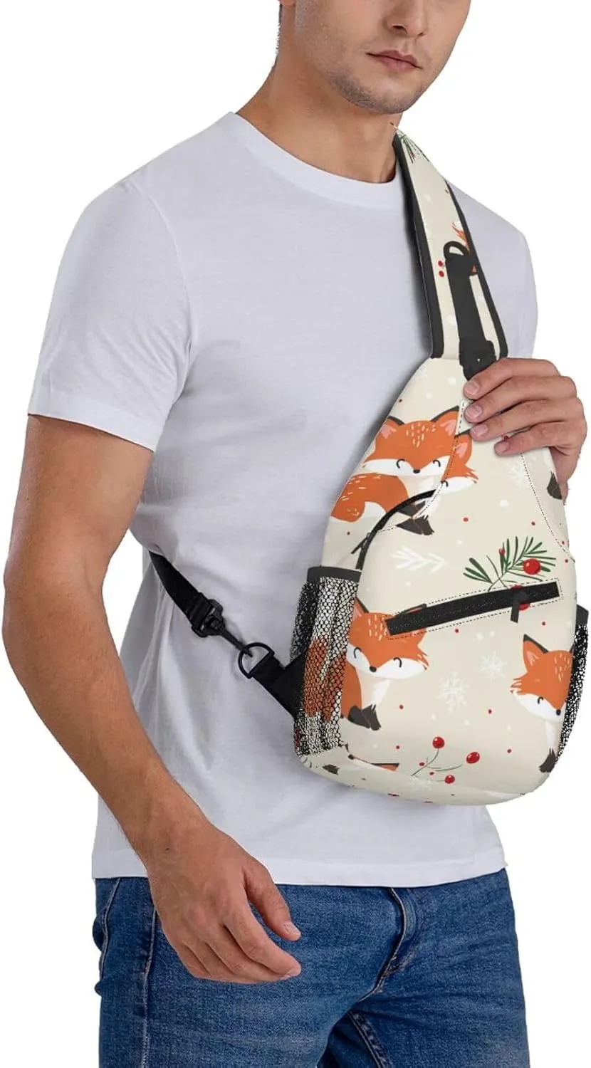 Cartoon Fox Cherry Sling Bag Crossbody Bag for Men Women, Daypack Chest Backpack Shoulder Bag for Travle Hiking