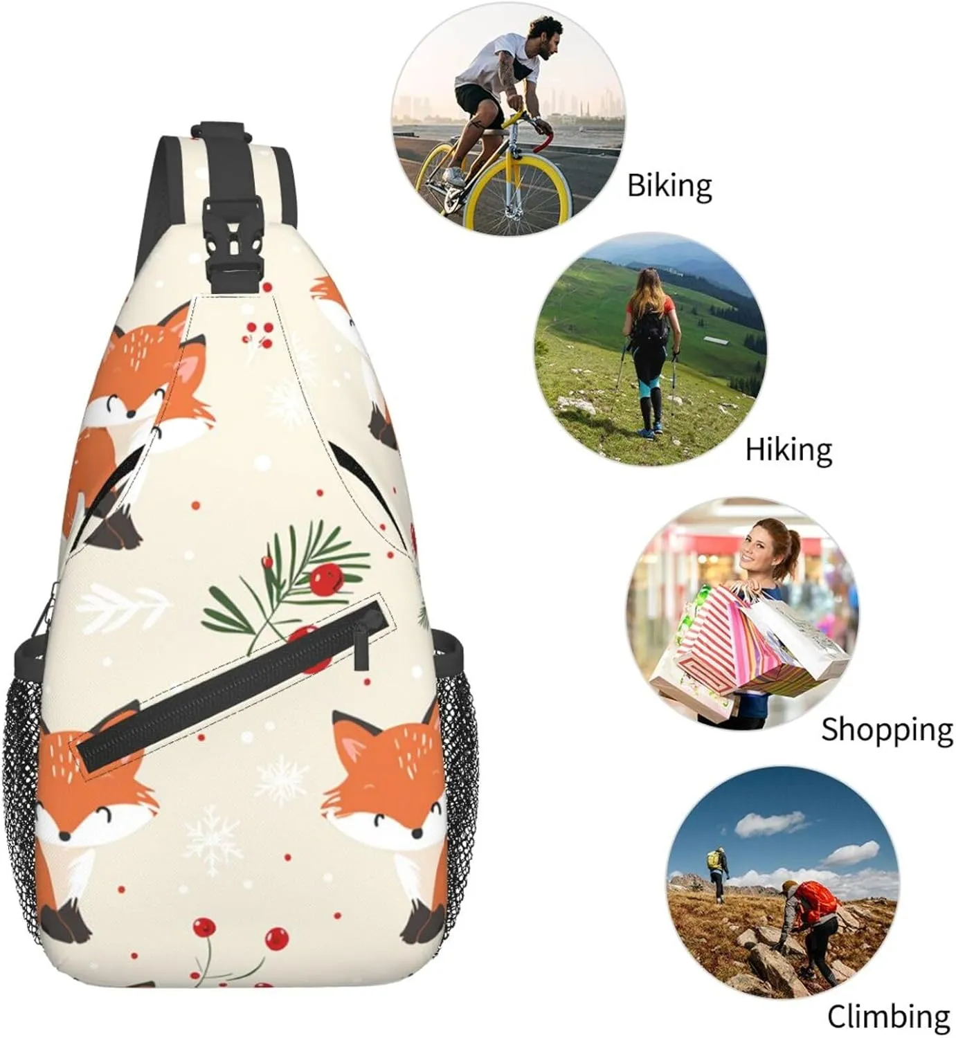 Cartoon Fox Cherry Sling Bag Crossbody Bag for Men Women, Daypack Chest Backpack Shoulder Bag for Travle Hiking