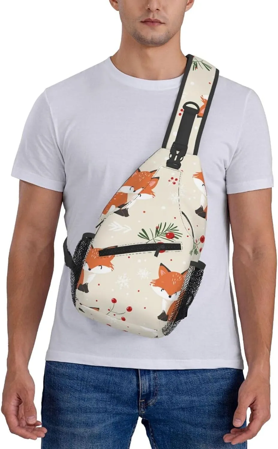 Cartoon Fox Cherry Sling Bag Crossbody Bag for Men Women, Daypack Chest Backpack Shoulder Bag for Travle Hiking