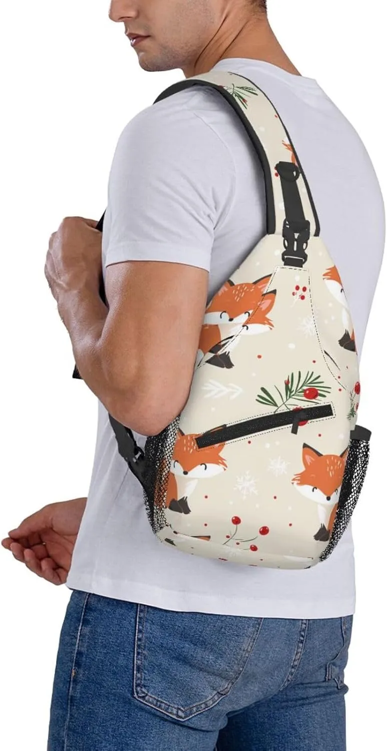 Cartoon Fox Cherry Sling Bag Crossbody Bag for Men Women, Daypack Chest Backpack Shoulder Bag for Travle Hiking