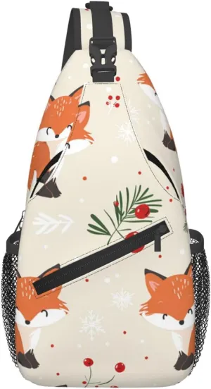Cartoon Fox Cherry Sling Bag Crossbody Bag for Men Women, Daypack Chest Backpack Shoulder Bag for Travle Hiking