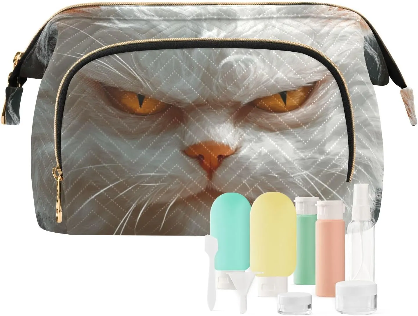 Cartoon Funny Turkish Angora Cats Anger Makeup Bags Waterproof Make Up Bags For Women Women Coin Purse for Travel Accessories