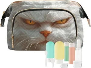 Cartoon Funny Turkish Angora Cats Anger Makeup Bags Waterproof Make Up Bags For Women Women Coin Purse for Travel Accessories