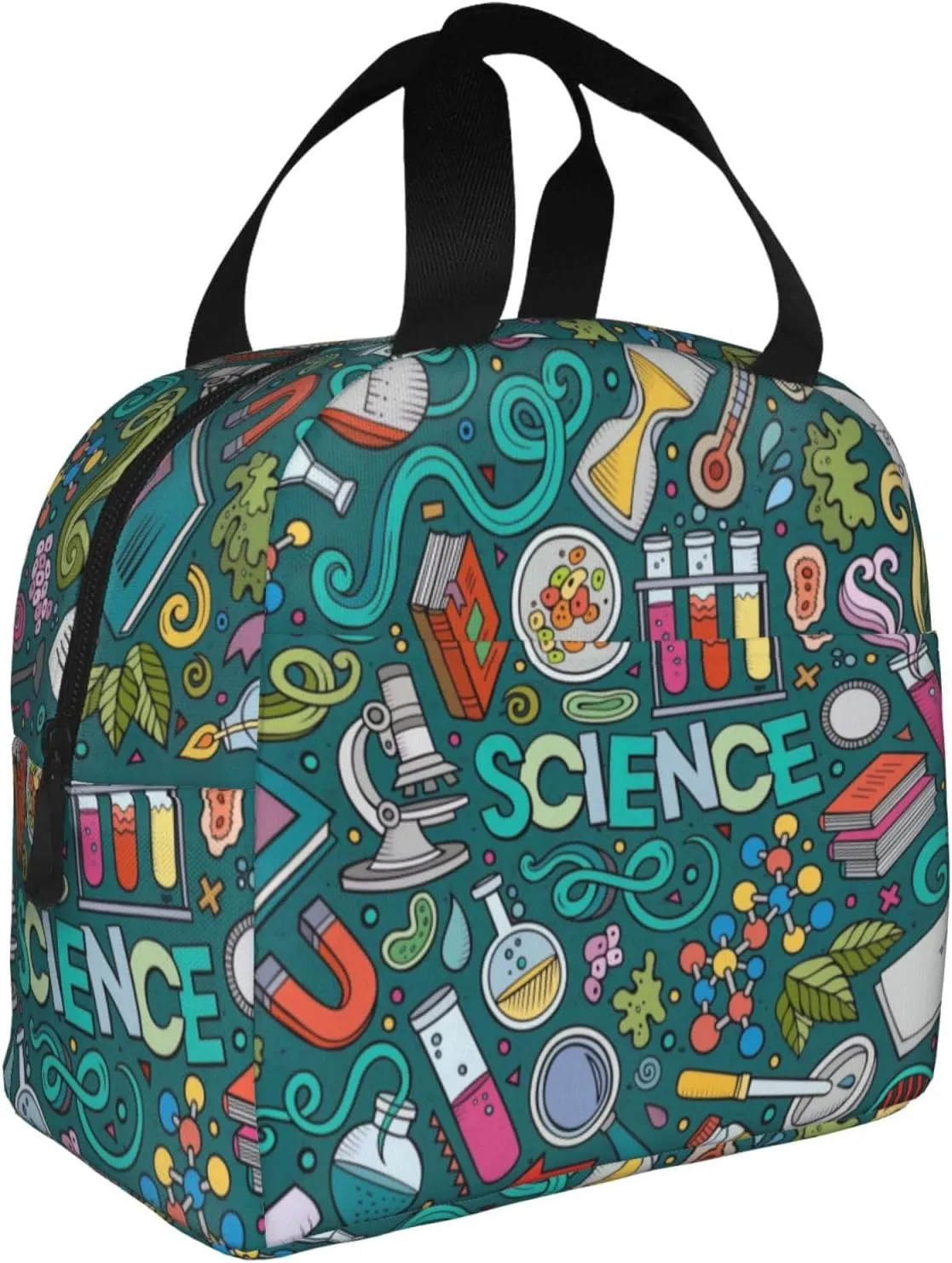 Cartoon Science Theme Print Lunch Bag Insulated Lunch Box Portable Lunch Bag Lunch Tote For Women Men Work Travel Picnic