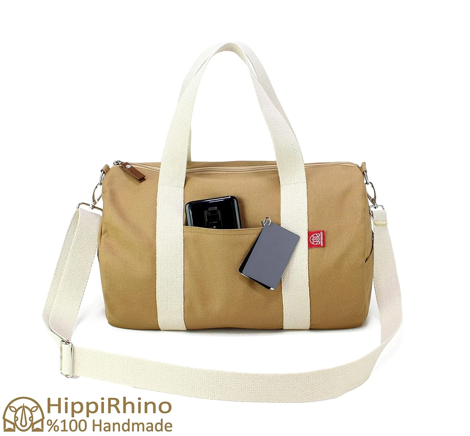 Casual Duffel Bag Sport Use Bag Cotton Handle - Long Strap Washable Gym Yoga Zipper Closure Unisex Circle Bag Fully Lined Casual Daily Use (Canvas)
