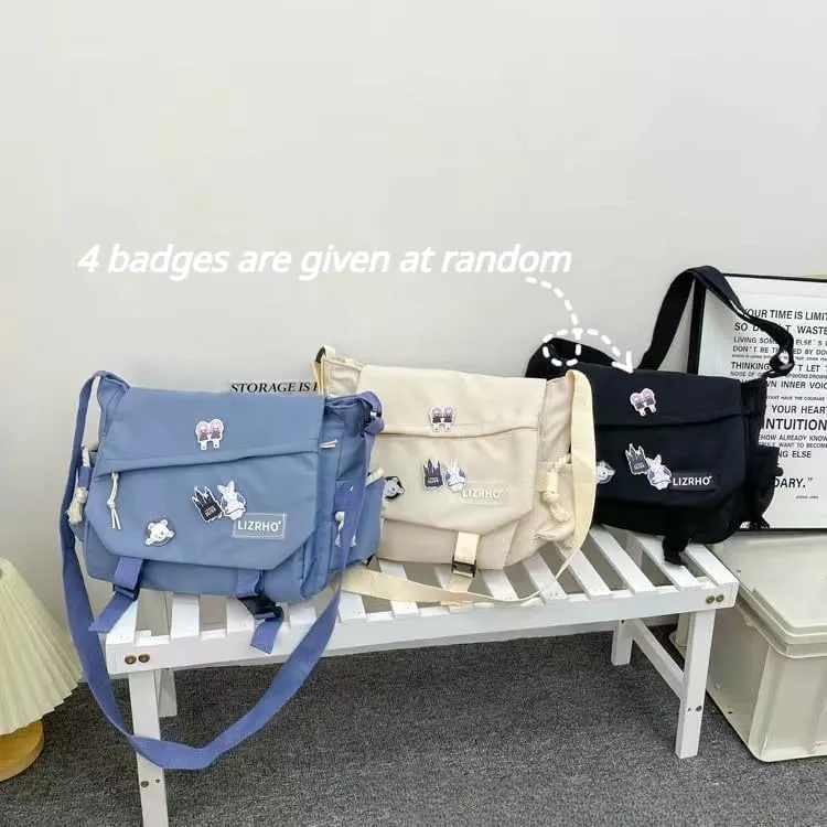 Casual Nylon Crossbody Bag Large Capacity Messenger Bag Japanese Y2K Shoulder Bag Harajuku Tooling Wind Shoulder Bag (White Dinosaur pendant)