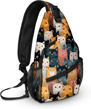 Cat Sling Bag travel Crossbody Backpack Casual Daypack for Women with Strap Lightweight Outdoor Hiking Climbing Runners