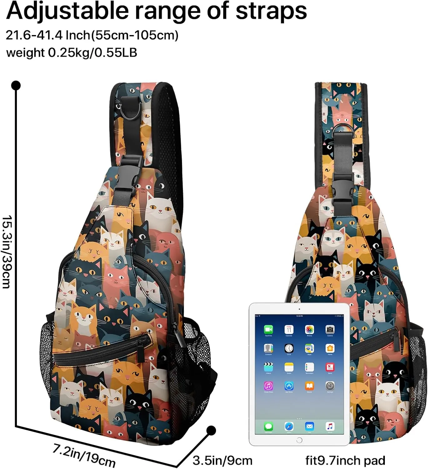 Cat Sling Bag travel Crossbody Backpack Casual Daypack for Women with Strap Lightweight Outdoor Hiking Climbing Runners
