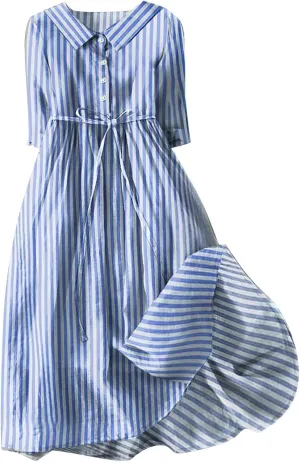 Ceboyel Women Bohemian Cotton Linen Dresses 3/4 Sleeve Maxi Long Dress Plain Classic Dresses Trendy Boho Dresses with Belt