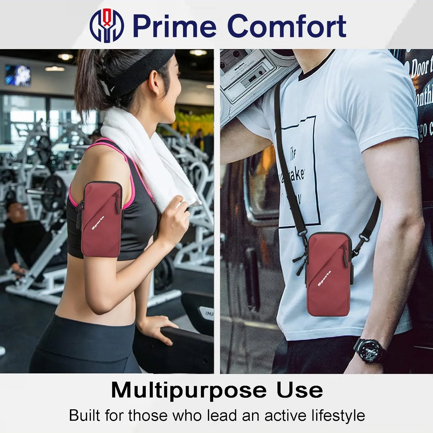Cell Phone Holder, Small Crossbody Shoulder Holsters Bag with Arm Band, Fits iPhone and Android, Use for Running, Walking, Hiking & Biking (6.7 Inches, Red)