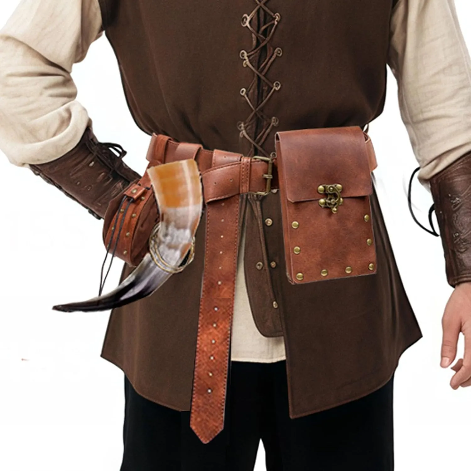 Cellphone Holder Retro Belt Pouch Waist Bag Fanny Pack Steampunk Medieval Renaissance Purse Halloween Costume Accessory (2Pouch-Brown)