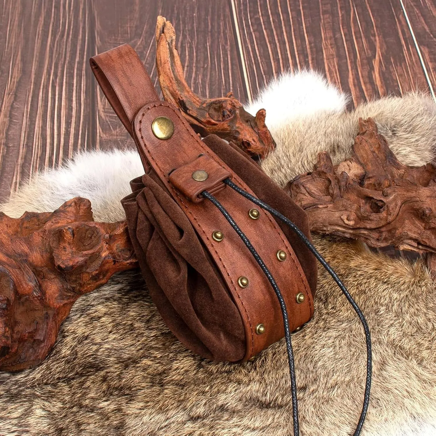 Cellphone Holder Retro Belt Pouch Waist Bag Fanny Pack Steampunk Medieval Renaissance Purse Halloween Costume Accessory (2Pouch-Brown)