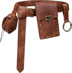 Cellphone Holder Retro Belt Pouch Waist Bag Fanny Pack Steampunk Medieval Renaissance Purse Halloween Costume Accessory (2Pouch-Brown)
