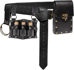 Cellphone Holder Retro Belt Pouch Waist Bag Fanny Pack Steampunk Medieval Renaissance Purse Halloween Costume Accessory (3Bottle-Black)
