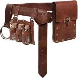 Cellphone Holder Retro Belt Pouch Waist Bag Fanny Pack Steampunk Medieval Renaissance Purse Halloween Costume Accessory (3Bottle-Brown)