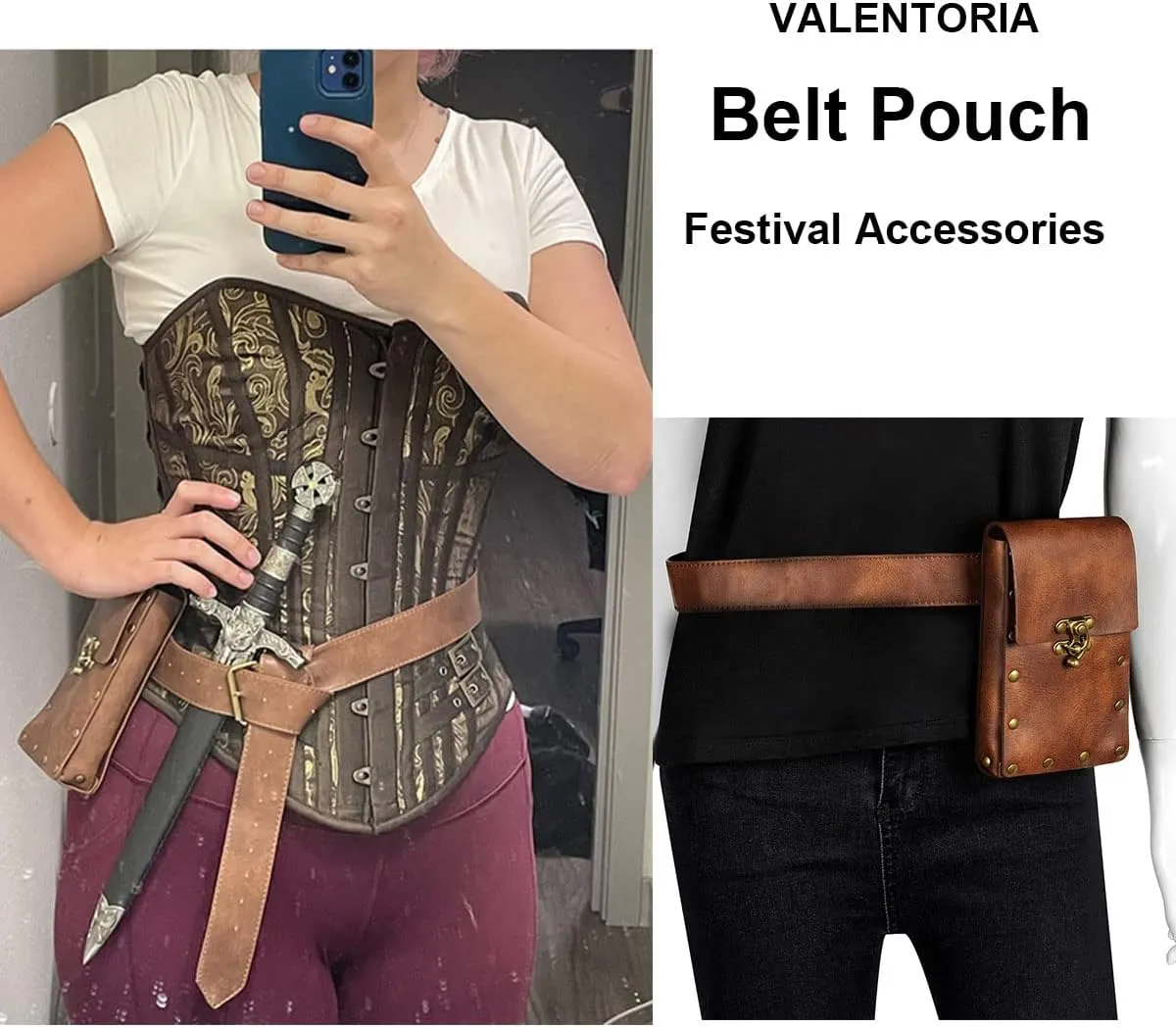 Cellphone Holder Retro Belt Pouch Waist Bag Fanny Pack Steampunk Medieval Renaissance Purse Halloween Costume Accessory (Brown)