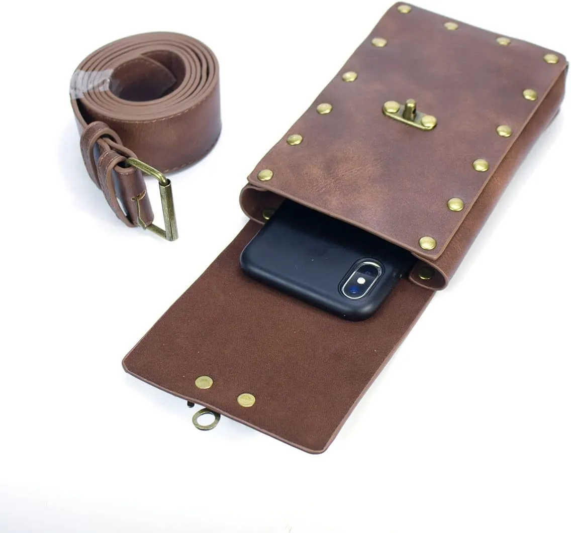 Cellphone Holder Retro Belt Pouch Waist Bag Fanny Pack Steampunk Medieval Renaissance Purse Halloween Costume Accessory (Brown)