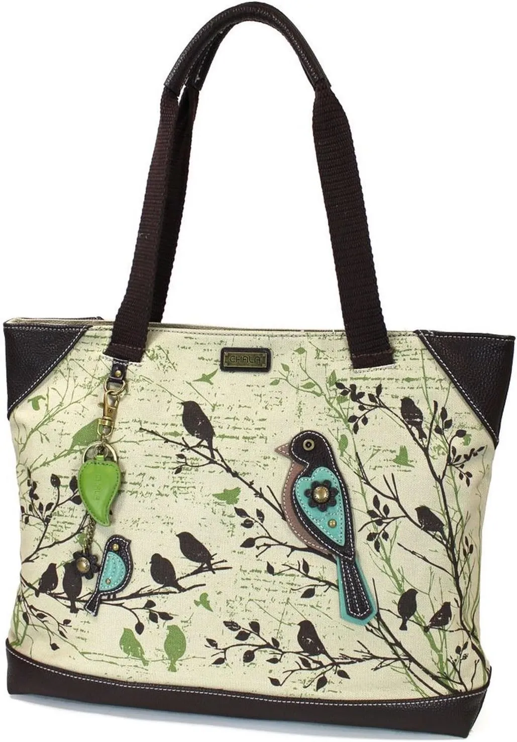 CHALA Canvas Tote Bag - Women Shoulder Purse with Detachable Charm/Keychain