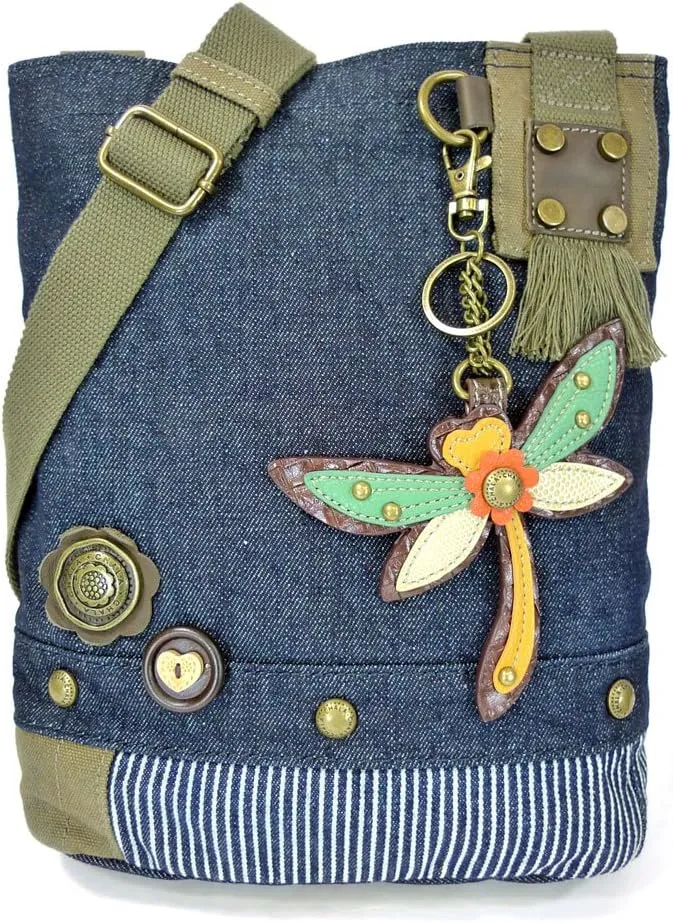 Chala Patch Cross-Body Women Handbag, Blue Denim Canvas Messenger Bag