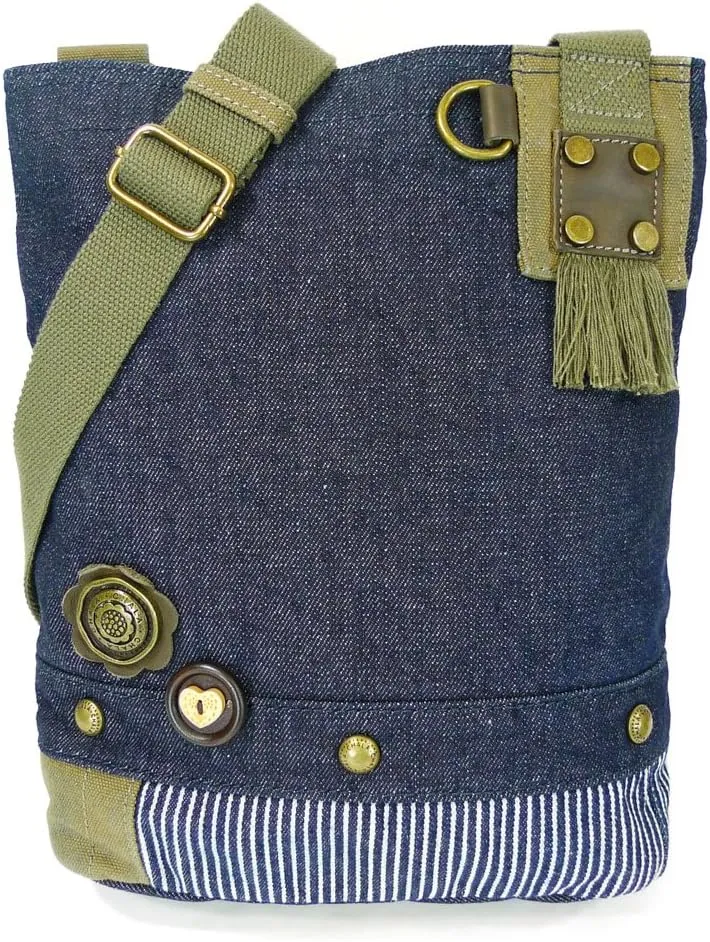 Chala Patch Cross-Body Women Handbag, Blue Denim Canvas Messenger Bag