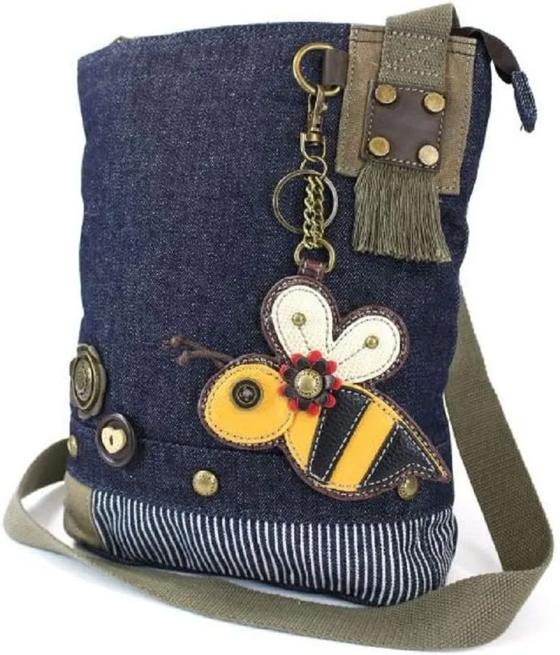 Chala Patch Cross-Body Women Handbag, Blue Denim Canvas Messenger Bag