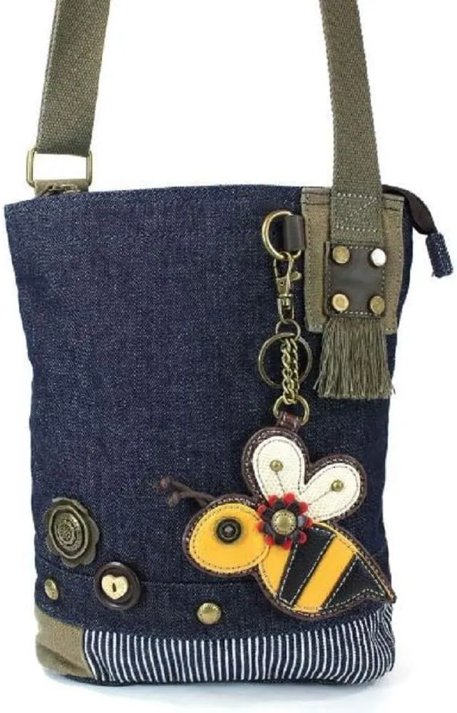 Chala Patch Cross-Body Women Handbag, Blue Denim Canvas Messenger Bag