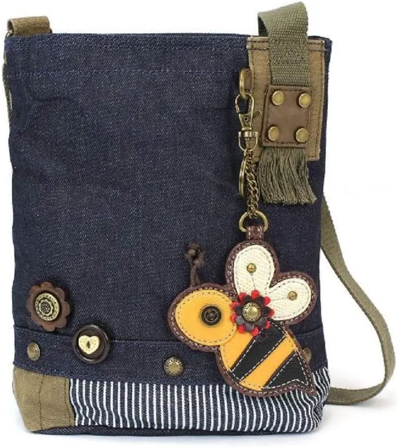 Chala Patch Cross-Body Women Handbag, Blue Denim Canvas Messenger Bag
