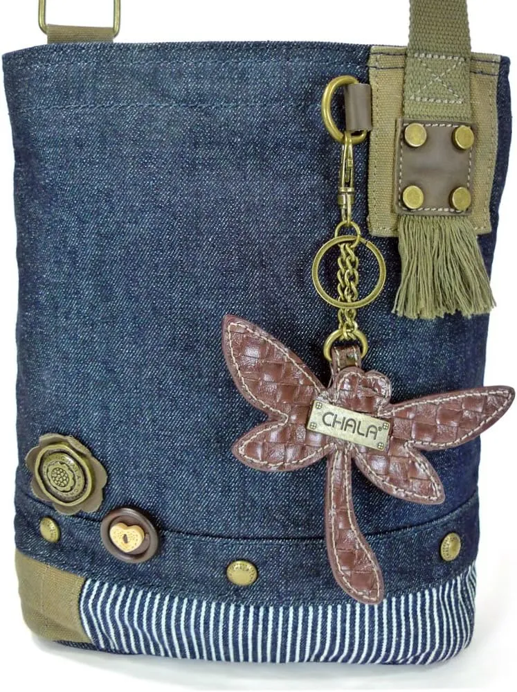 Chala Patch Cross-Body Women Handbag, Blue Denim Canvas Messenger Bag