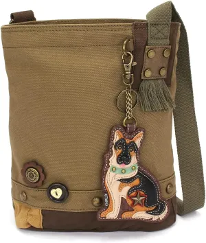 CHALA Patch Cross-Body Women Handbag, Canvas Messenger Bag - German Shepherd Gen II - Olive