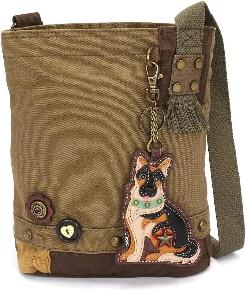CHALA Patch Cross-Body Women Handbag, Canvas Messenger Bag - German Shepherd Gen II - Olive
