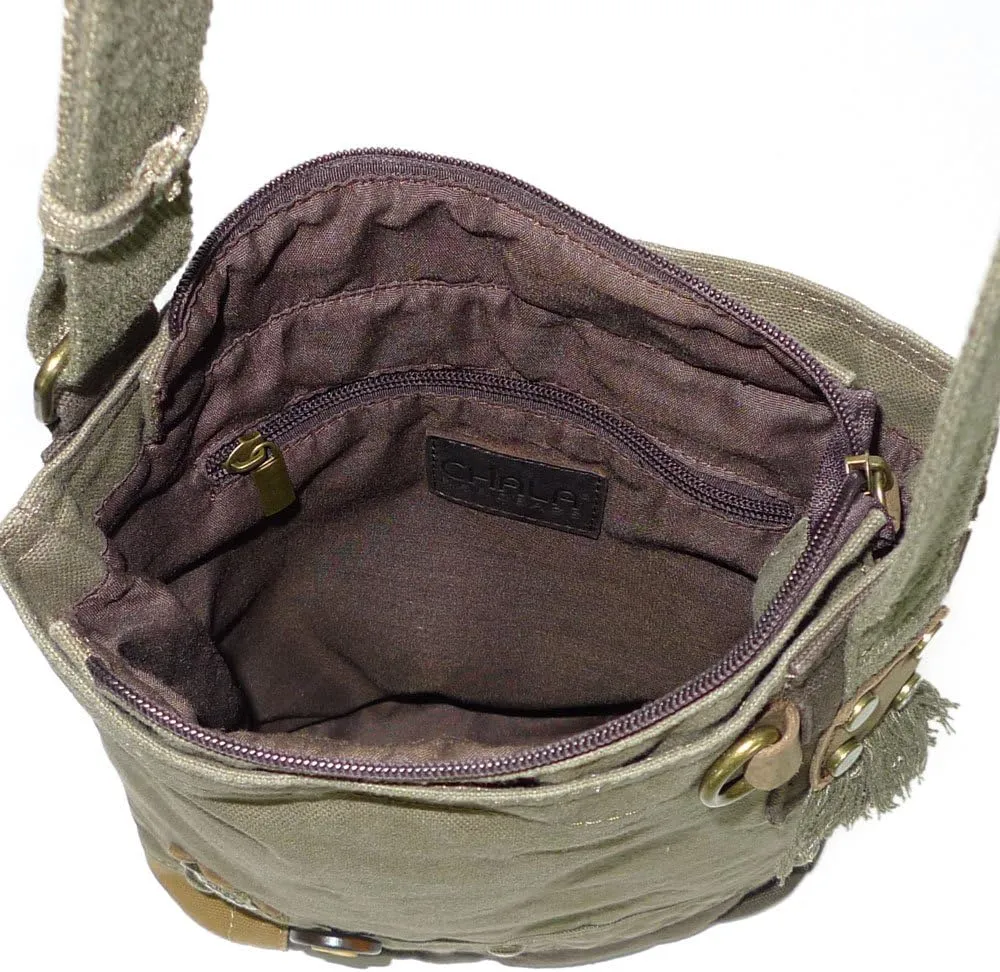 CHALA Patch Cross-Body Women Handbag, Canvas Messenger Bag Olive