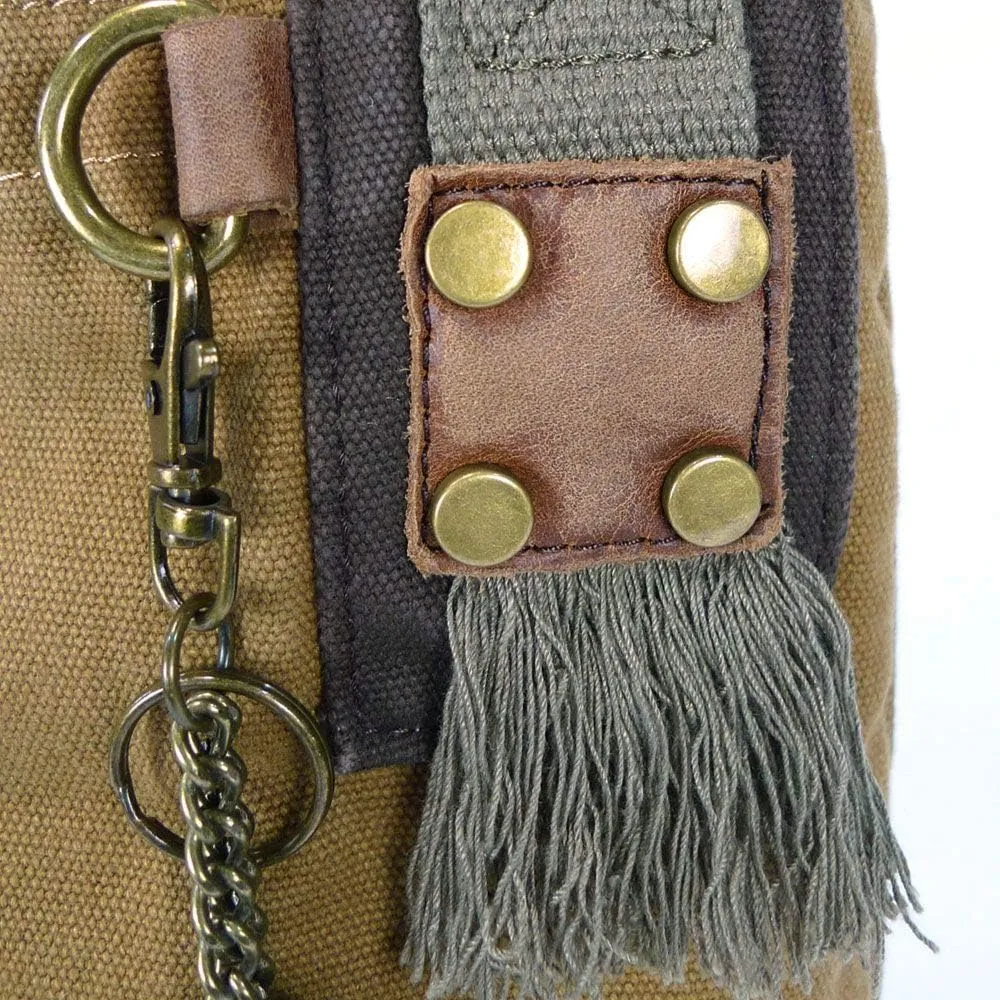 Chala Patch Cross-Body Women Handbag, Canvas Messenger Bag - Olive