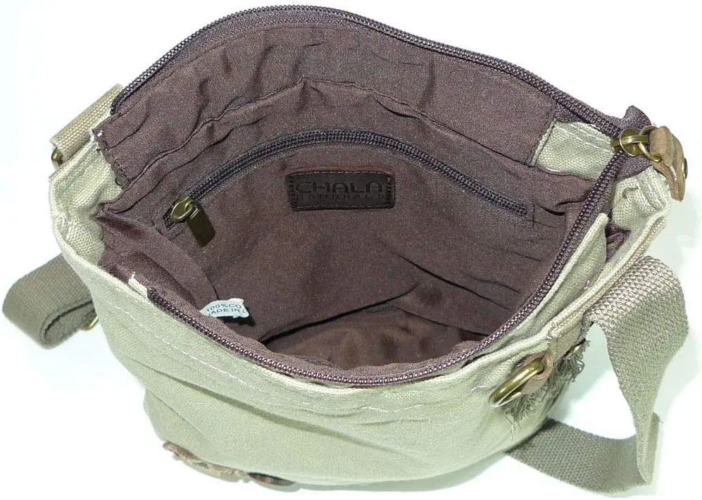 Chala Patch Cross-Body Women Handbag, Canvas Messenger Bag - Olive