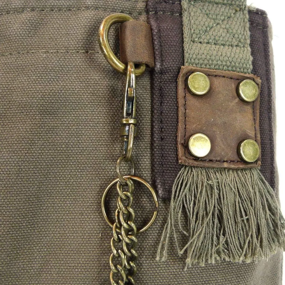 Chala Patch Cross-Body Women Handbag, Canvas Messenger Bag - Olive