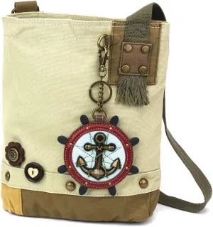 CHALA Patch Cross-Body Women Handbag, Sand Color Canvas Messenger Bag - Anchor - Sand