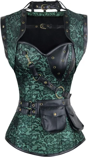 Charmian Women's Steampunk Spiral Steel Boned Vintage Retro Corset Tops Bustier
