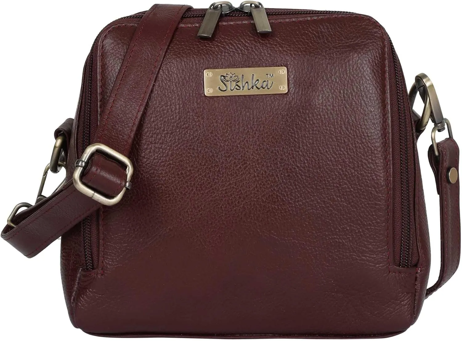 Cherry Red Leather Crossbody Handbag – Zipper Closure, Premium Sling Bag, Lightweight Medium Purse with Tassel, Genuine Leather Shoulder Bag for Women, Ideal for Travel, Shopping & Daily Use.