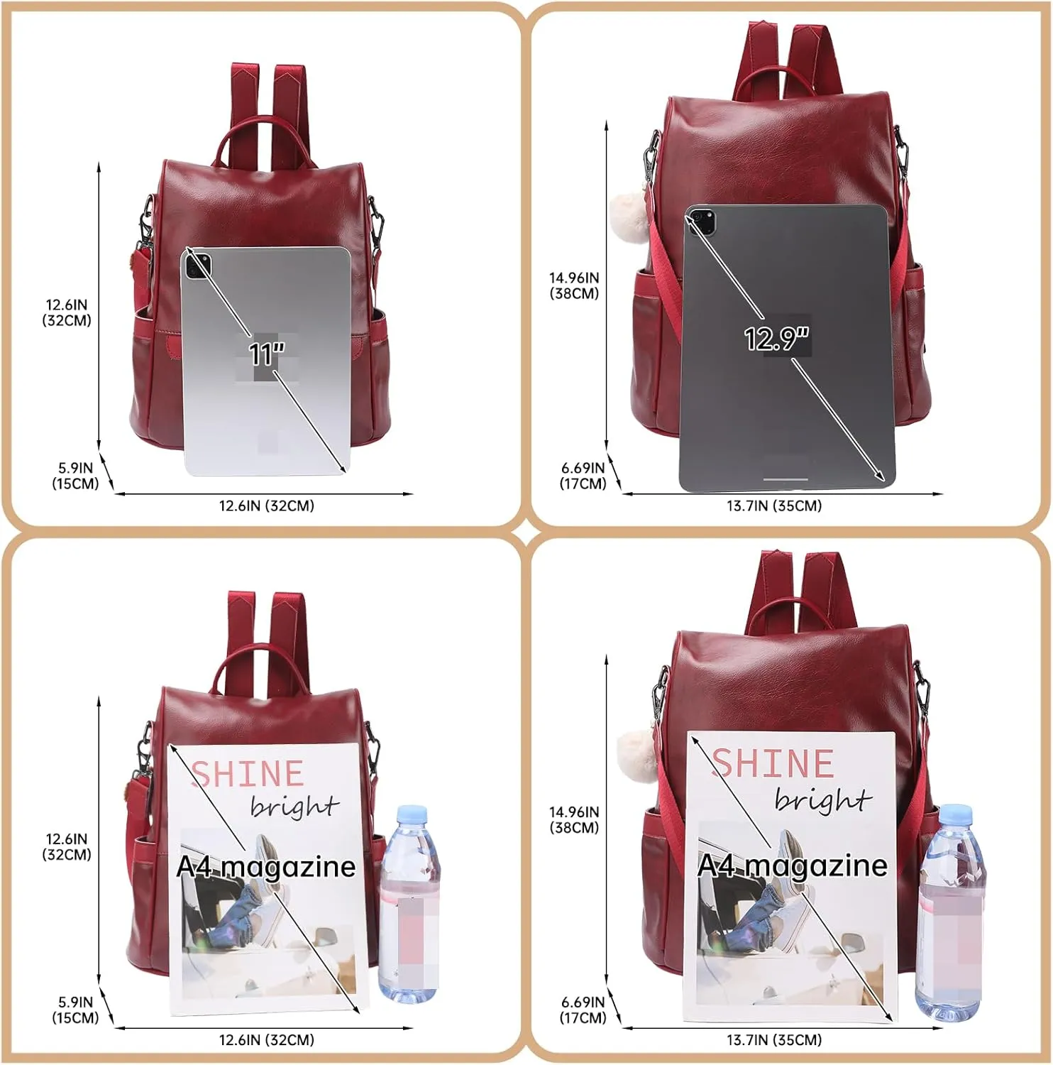 CHERUTY Women Backpack Purse PU Leather Anti-theft Casual Shoulder Bag Fashion Ladies Satchel Bags