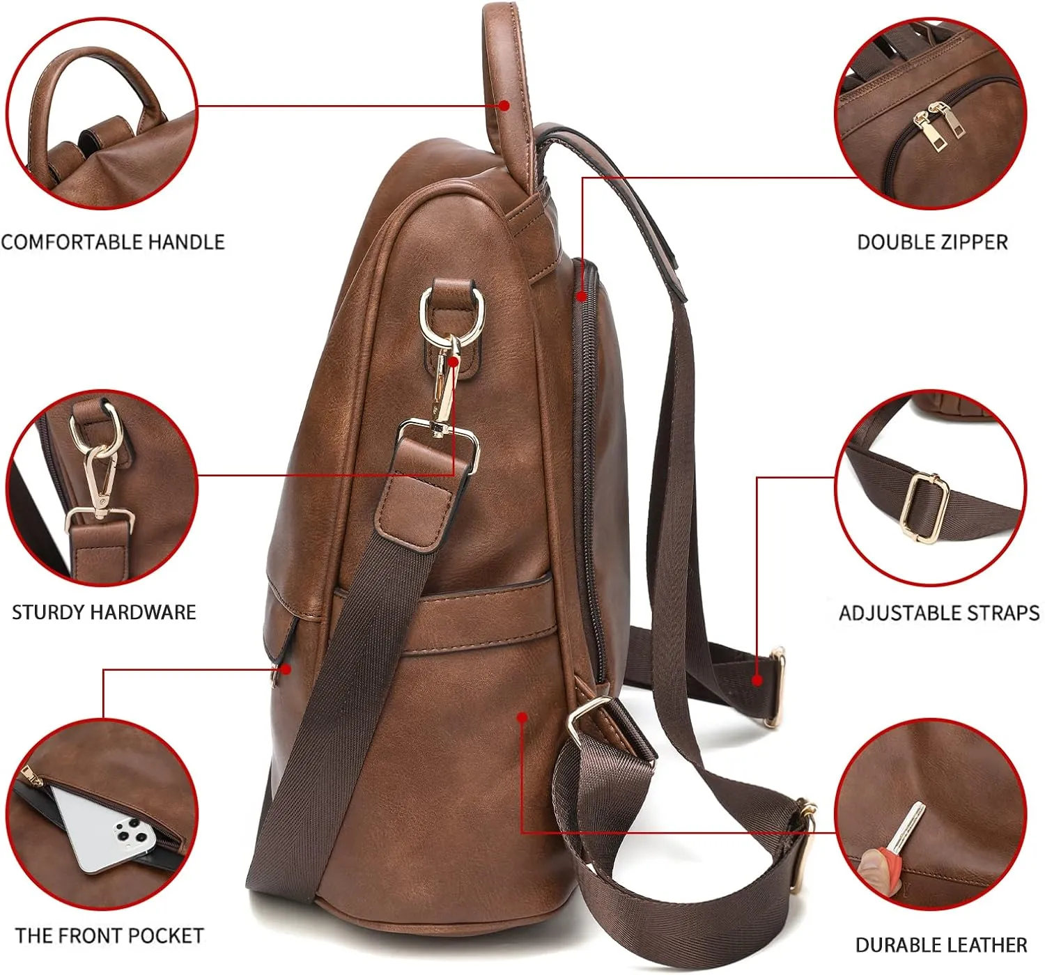 CHERUTY Women Backpack Purse PU Leather Anti-theft Casual Shoulder Bag Fashion Ladies Satchel Bags