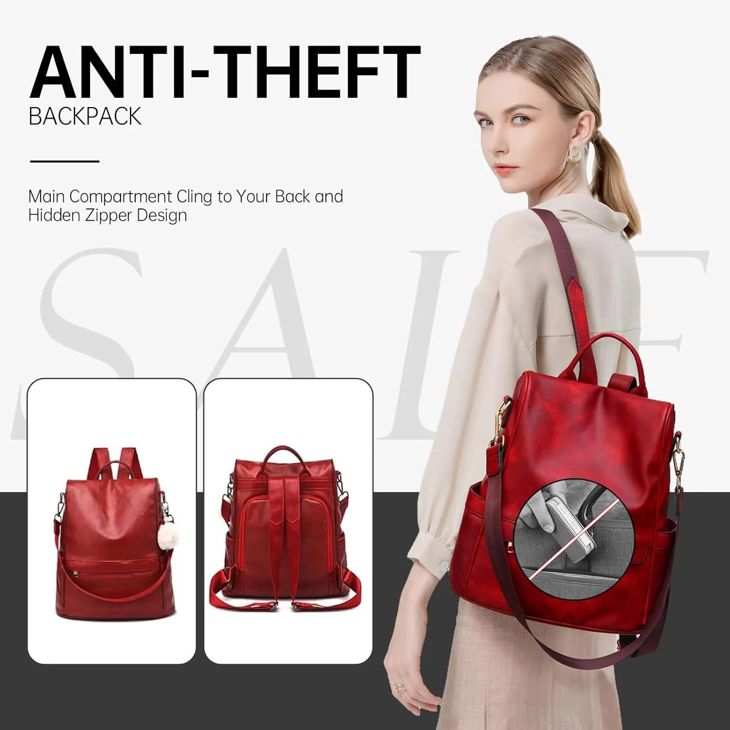 CHERUTY Women Backpack Purse PU Leather Anti-theft Casual Shoulder Bag Fashion Ladies Satchel Bags
