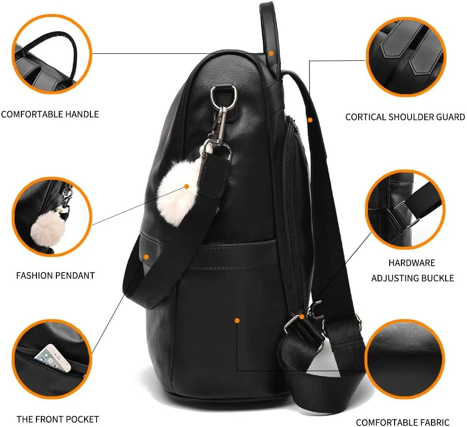 CHERUTY Women Backpack Purse PU Leather Anti-theft Casual Shoulder Bag Fashion Ladies Satchel Bags